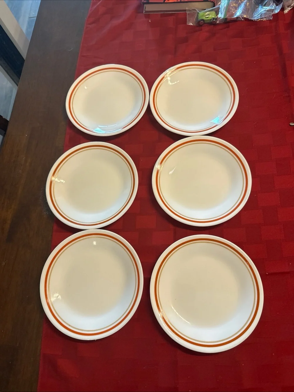 Classic White salad  Plates with Orange Rim - Set of 6